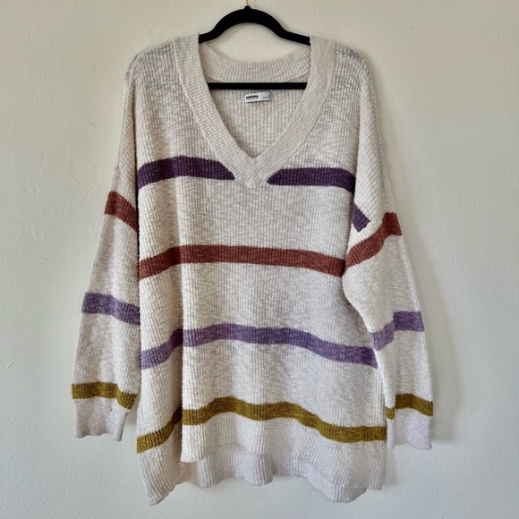 Sonoma Plus Size Spring Cream Striped V Neck Cotton Pull Over Sweater Size 3X - Picture 2 of 9